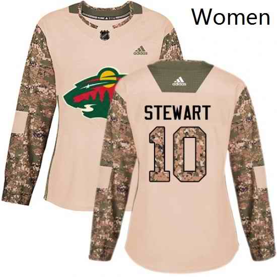 Womens Adidas Minnesota Wild 10 Chris Stewart Authentic Camo Veterans Day Practice NHL Jersey